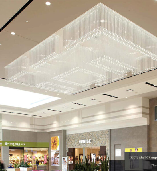 Custom Idalight oblong ceiling luminaire at Mall Champlain