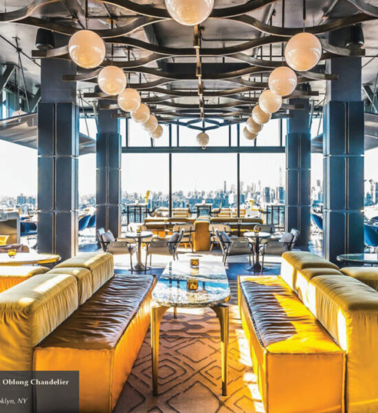 Isotope custom lobby chandelier at The William Vale Hotel Brooklyn