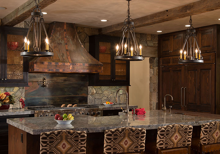 Gothic island pendants custom made for a private lakeshore residence
