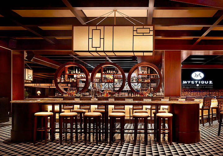 Long Kofu oblong pendants at Mystique Asian Restaurant, Encore Boston Harbor
