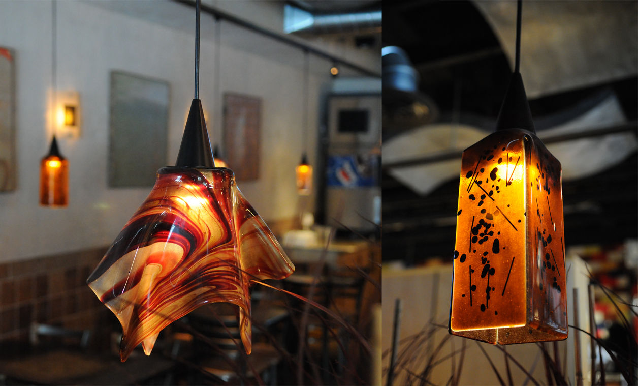 Fused glass slumped pendants and custom glass textures