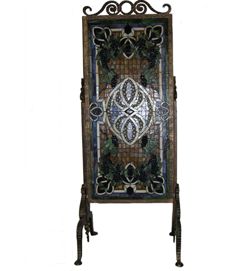 Grapevine stained glass 3-panel room divider partition
