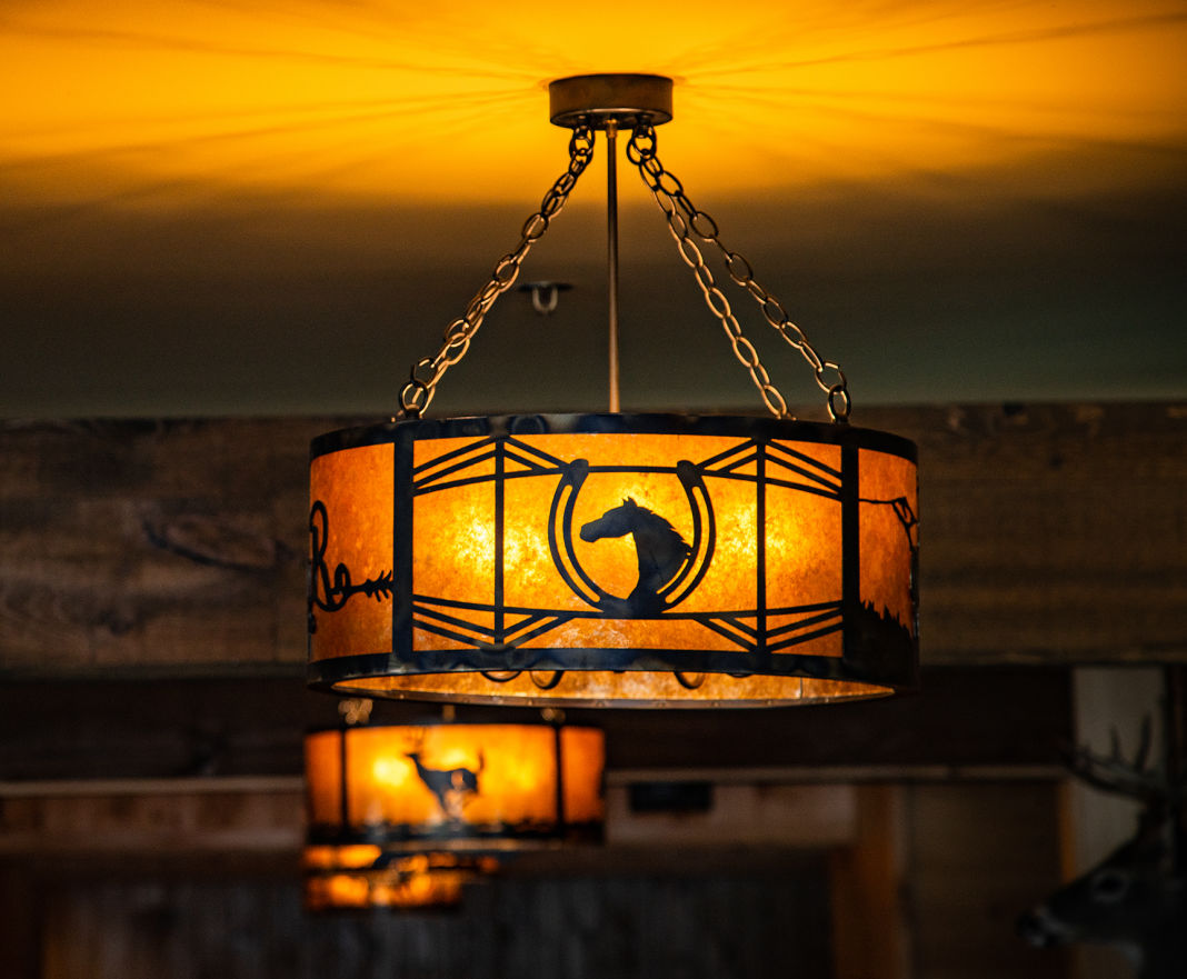 Rustic semi-flushmount fixture installed at Ridin-Hy Ranch Resort, Warrensburg, NY