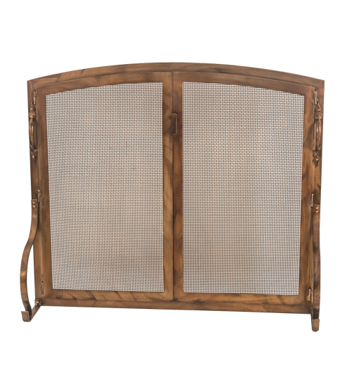 Arched operable door custom iron fireplace screen