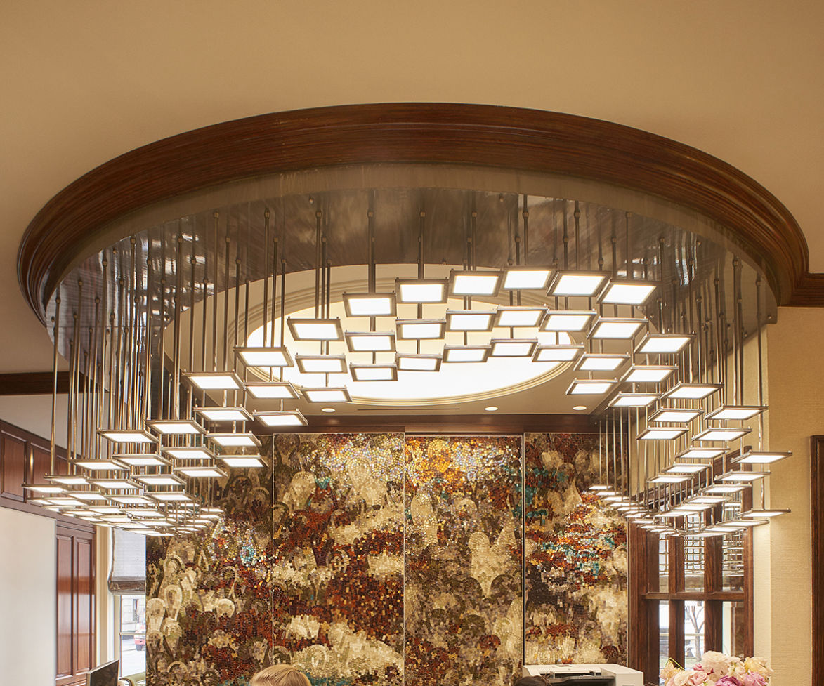 Custom cascading ceiling fixture in a Park Avenue dental office, Manhattan, NY